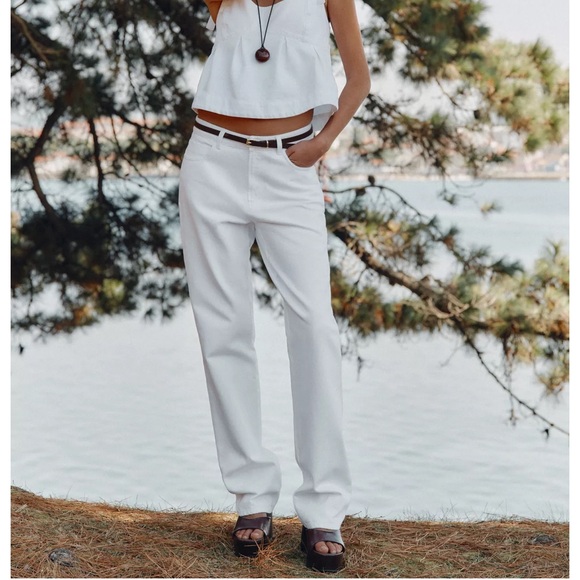 90s High-Waisted Straight Jeans with Belt, White, Zara, NWT - Picture 10 of 11